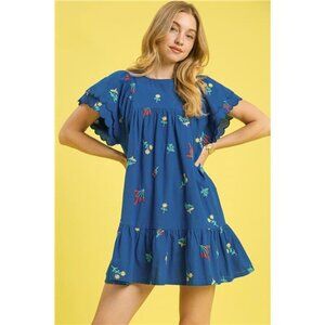 Umgee Floral Embroidered Short Sleeve Mini Dress